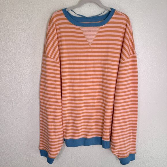 Free People Tops - Free People Sweatshirt Womens XL Classic Striped Oversized Crewneck Latte NEW